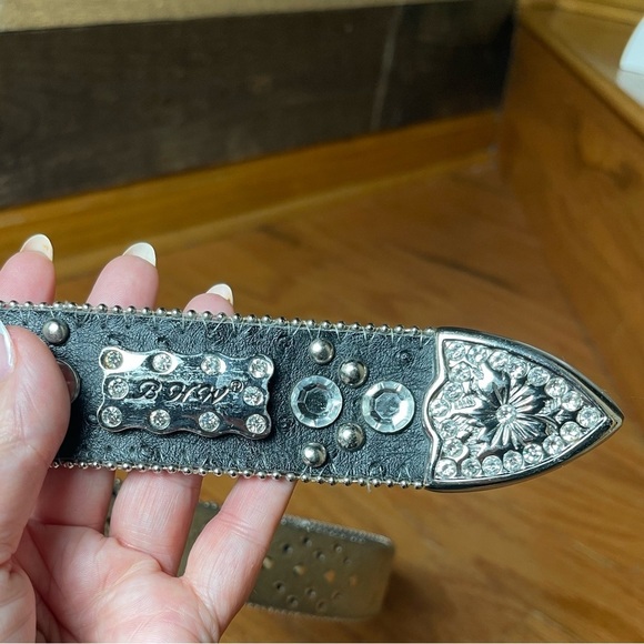 BHW Rhinestone Studded Western Black Leather Belt Size Small main image 5
